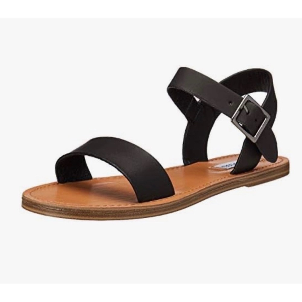 Steve Madden Zone Black Ankle Strap Flat Sandals Womens 6.5 ZONE01S1